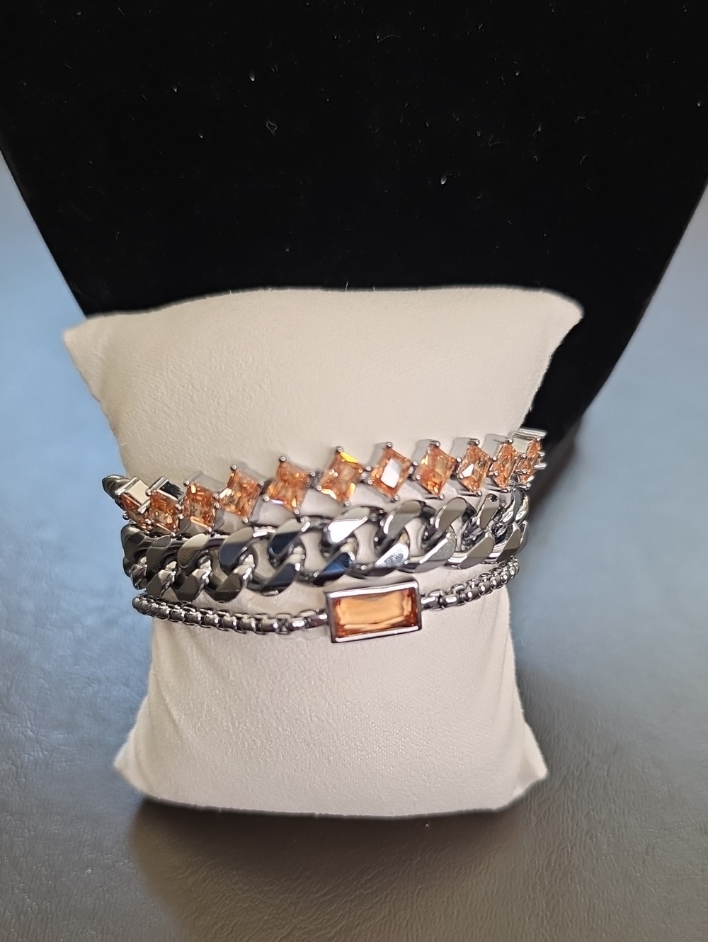 Stacked Silver Bracelet Set with Topaz Stones - Women's Accessories